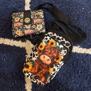 Sunflower Cow Print Crossbody Bag and Wallet Set